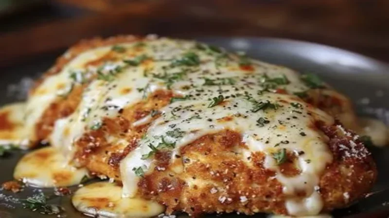 Juicy baked lemon herb chicken breast with seasoning on a plate