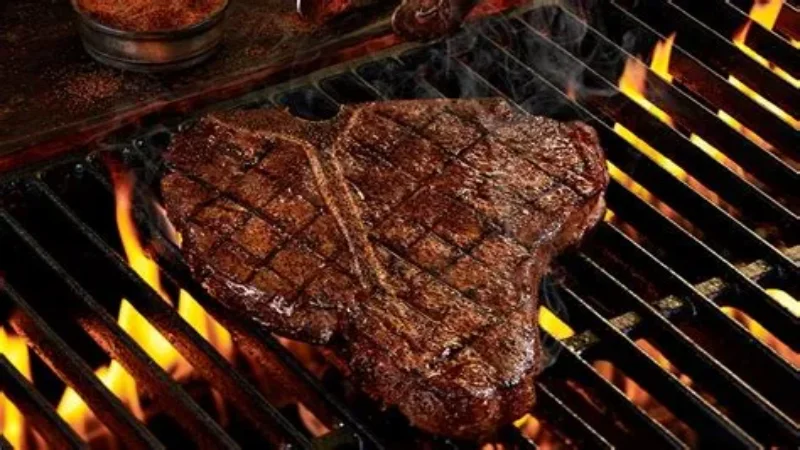 Generous portion bone-in Porterhouse steak cooked to medium rare