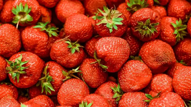 Bowl of fresh strawberries and sweet whipped cream